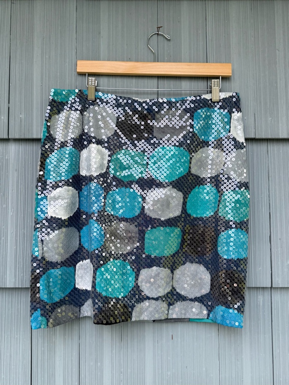 Ann Taylor sparkly sequin circle print a line mini skirt - women's size 12, blue